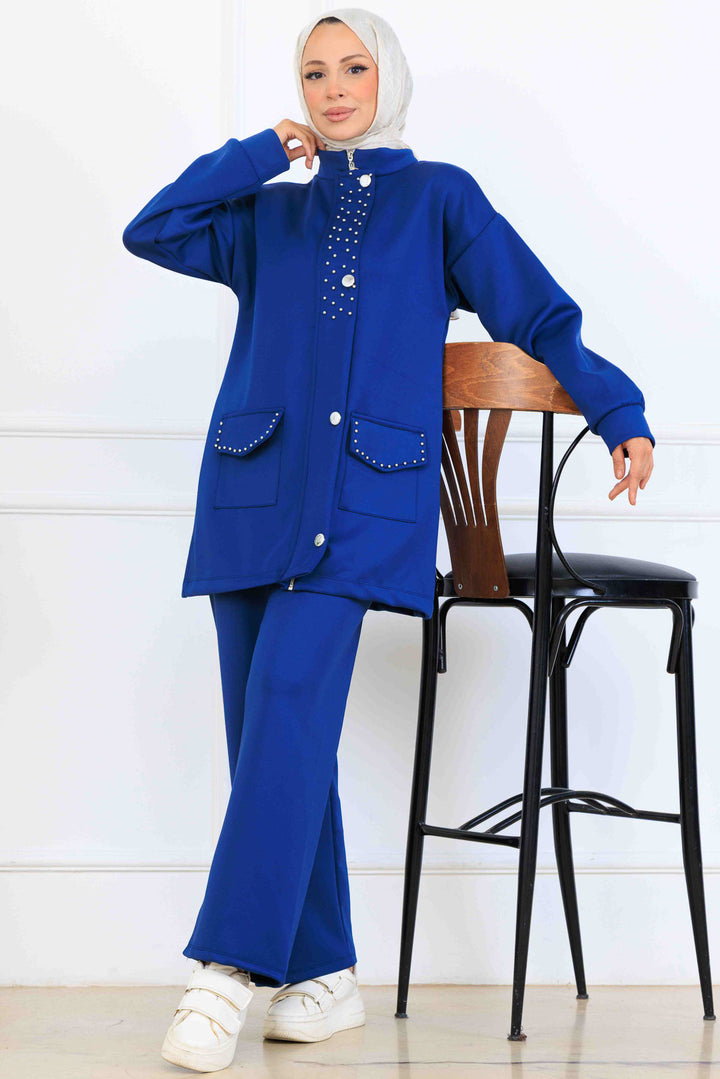 BNG Women Bead Detailed Scuba Two Piece Set N5334 Indigo - Irvine