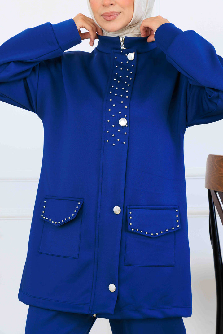 BNG Women Bead Detailed Scuba Two Piece Set N5334 Indigo - Irvine