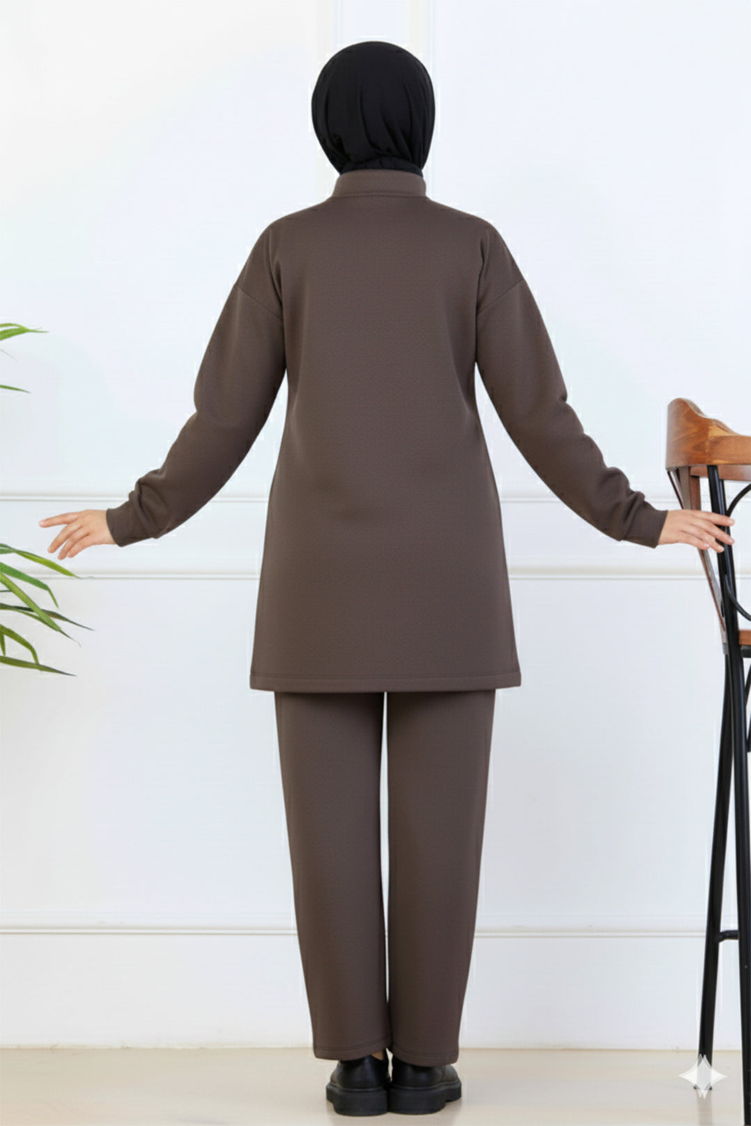 BNG Women Bead-Detailed Scuba Two-Piece Set N5334 Brown - Reading