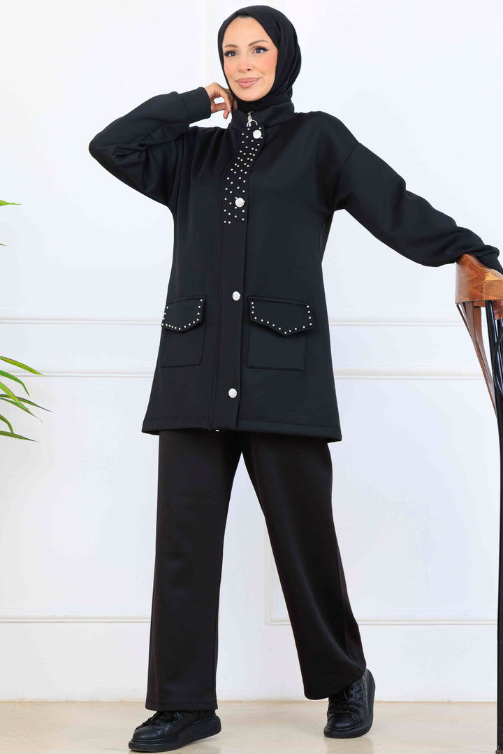 BNG Women Bead-Detailed Scuba Two-Piece Set N5334 Black - Pleasant Hill