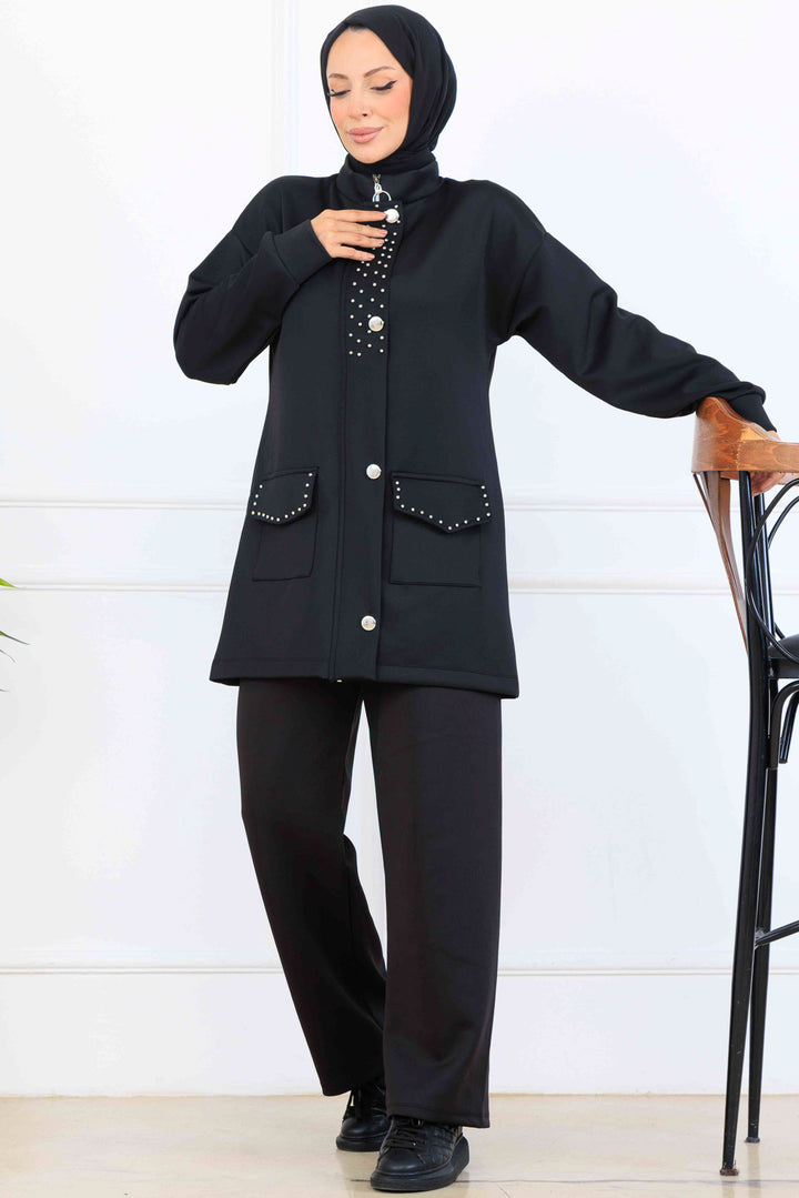 BNG Women Bead-Detailed Scuba Two-Piece Set N5334 Black - Pleasant Hill