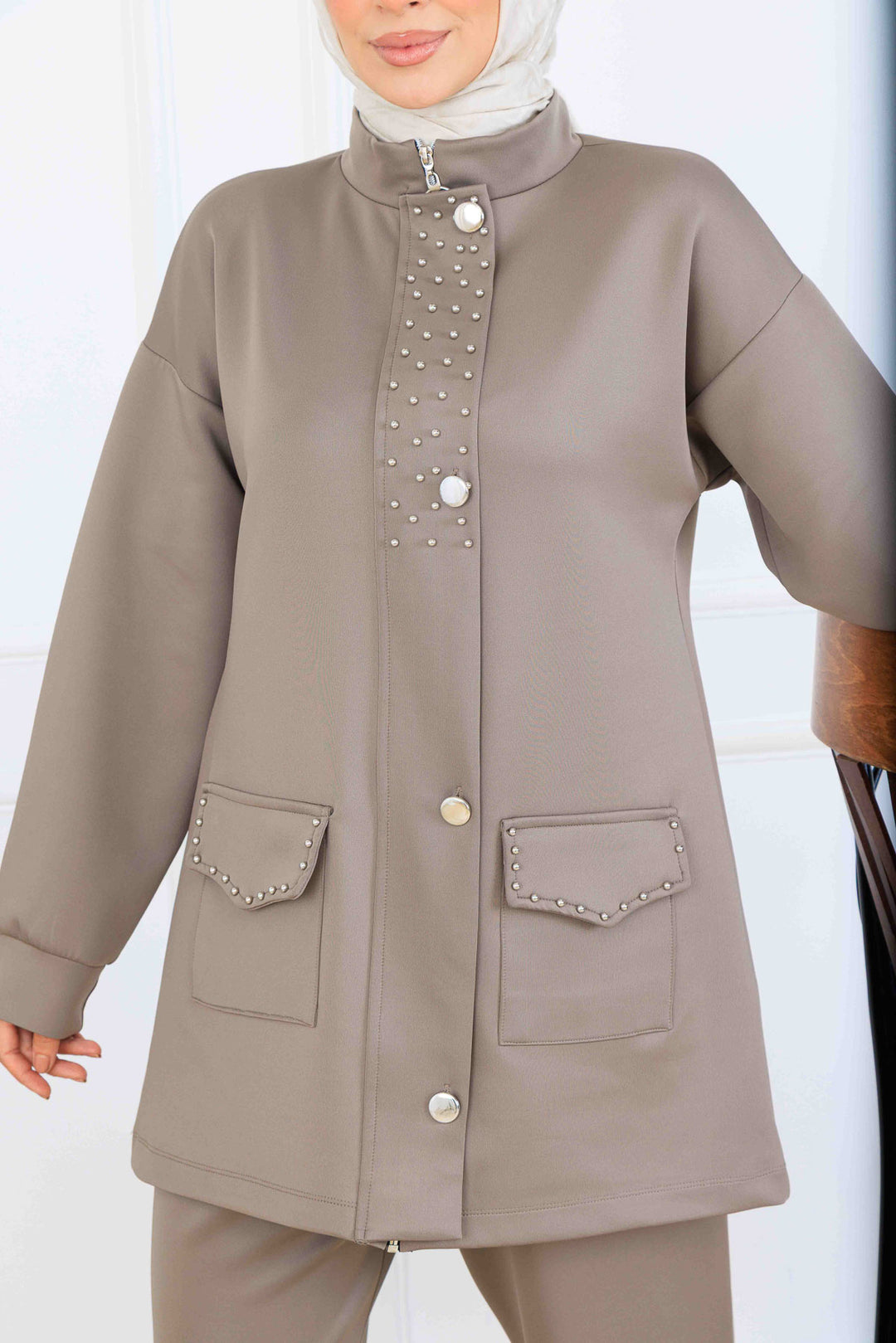 BNG Women Bead Detailed Scuba Twin Set N5334 Mink - Chelmsford