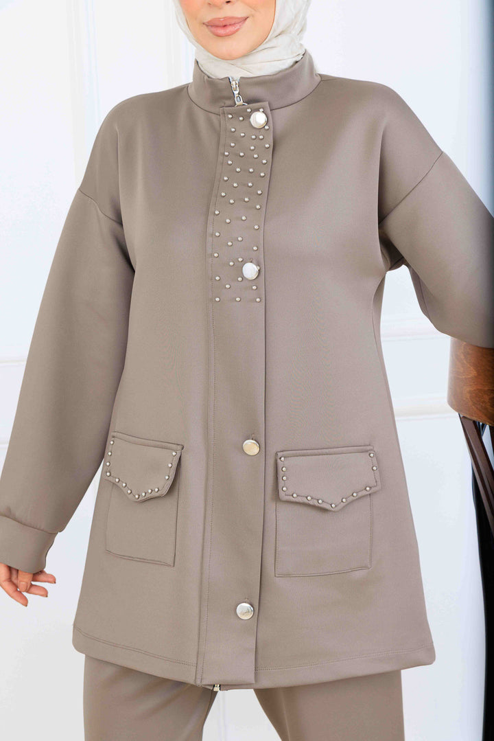 BNG Women Bead Detailed Scuba Twin Set N5334 Mink - Chelmsford