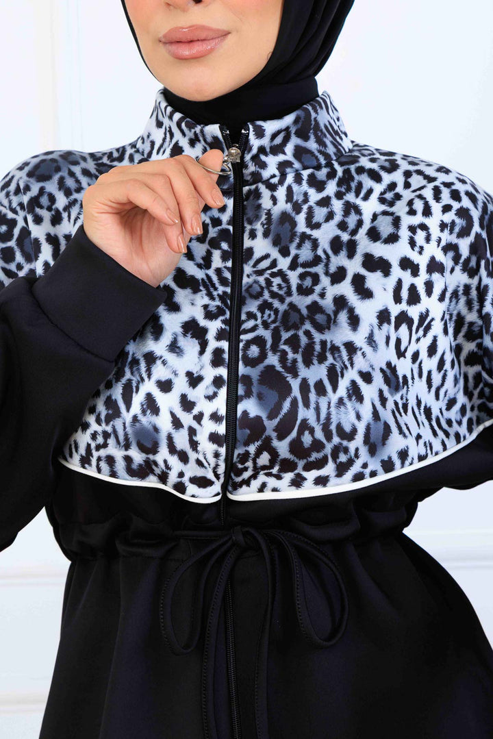 BNG Women Leopar Desenli Scuba İkili Takım N5357 Siyah - Andria