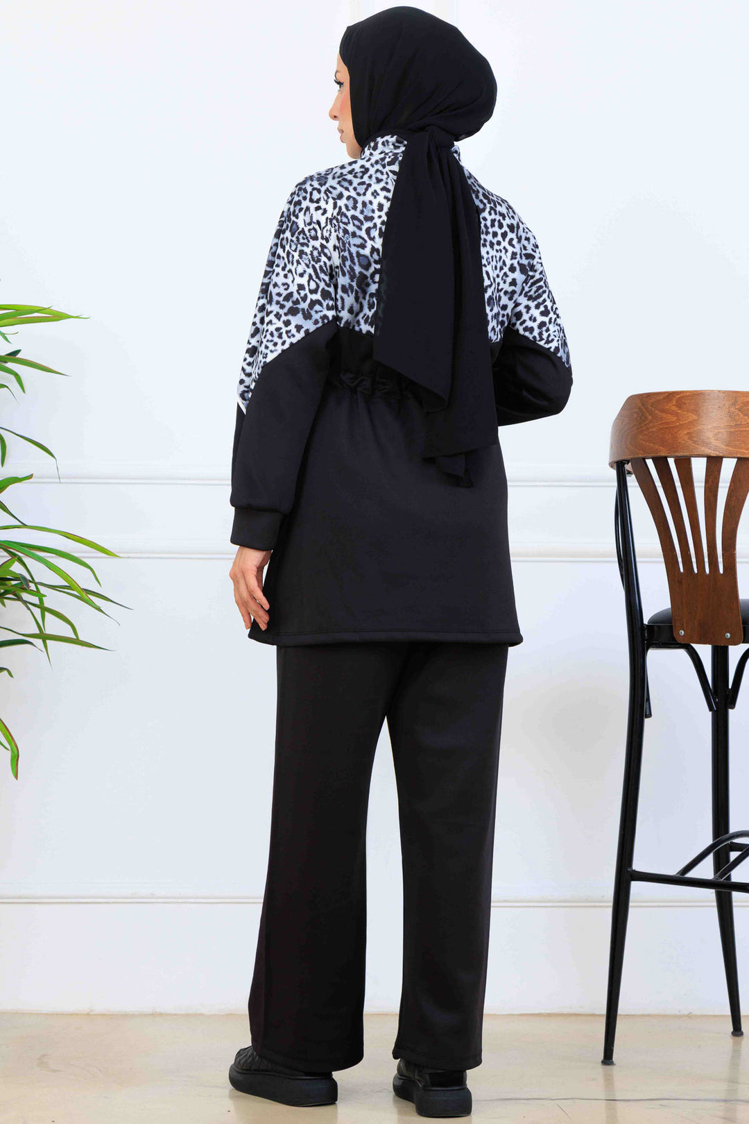 BNG Women Leopar Desenli Scuba İkili Takım N5357 Siyah - Andria