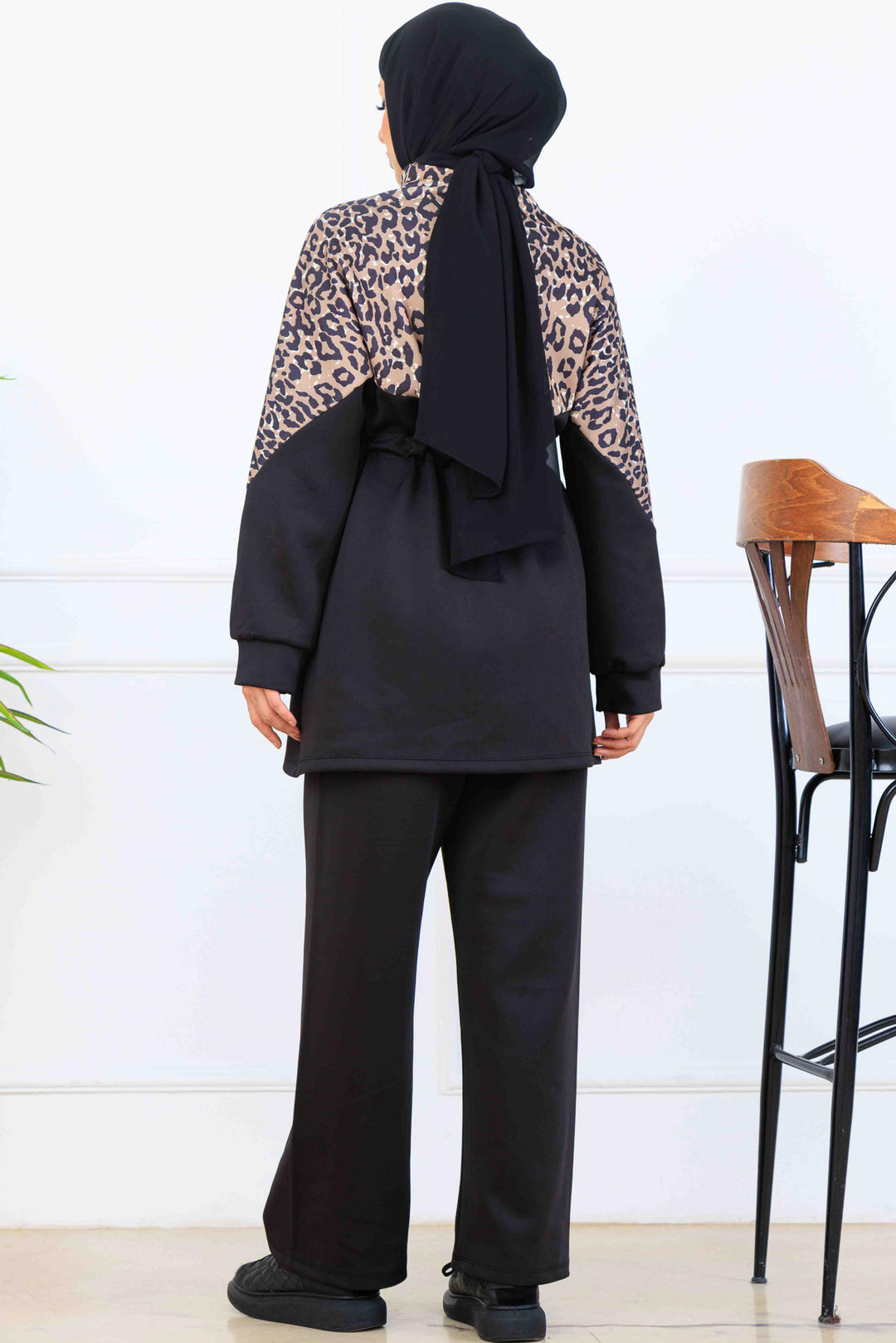 BNG Women Leopar Desenli Scuba İkili Takım N5357 Vizon - Oceanside