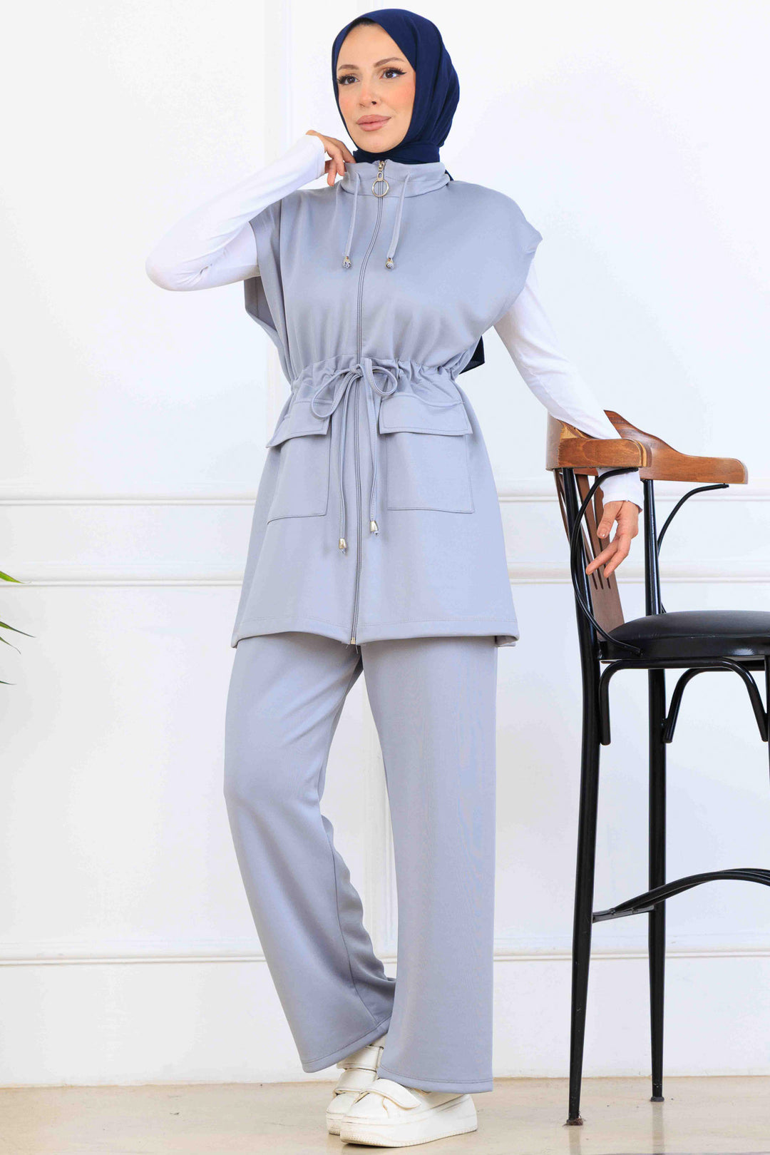 BNG Women Belted Scuba Two Piece Set N5375 Gray - Athis-Mons