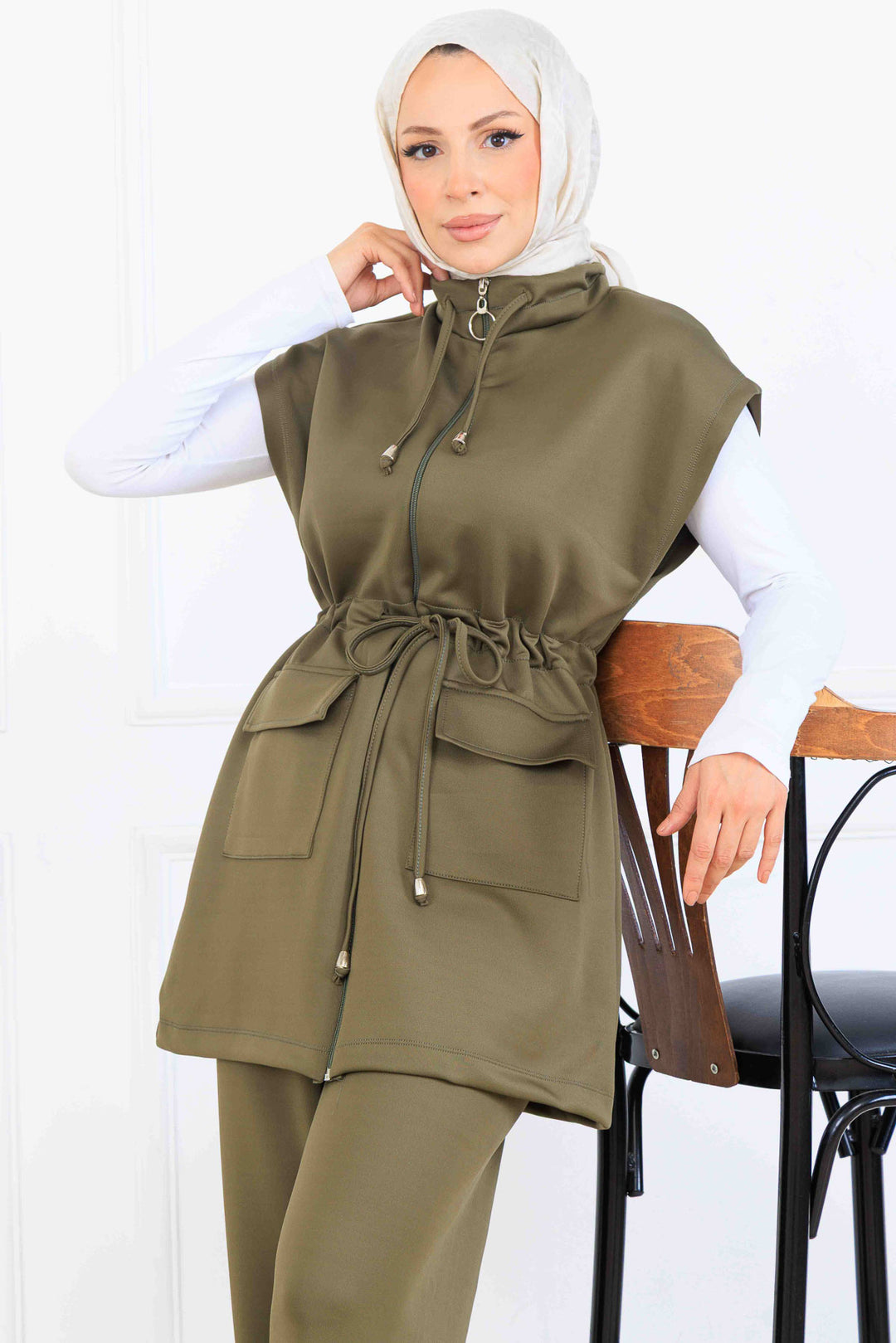 BNG Women Tied Waist Scuba Two Piece Set N5375 Khaki - Deurne