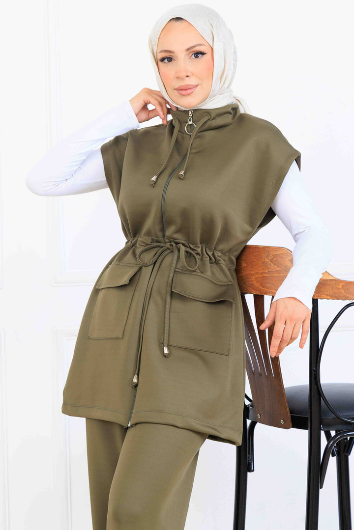 BNG Women Tied Waist Scuba Two Piece Set N5375 Khaki - Utrera