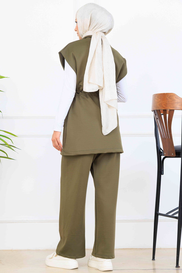 BNG Women Tied Waist Scuba Two Piece Set N5375 Khaki - Utrera