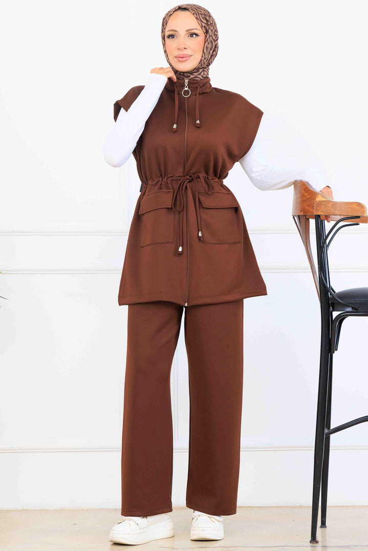 BNG Women Brown Belted Scuba Two Piece Set N5375 - Saint-Chamond