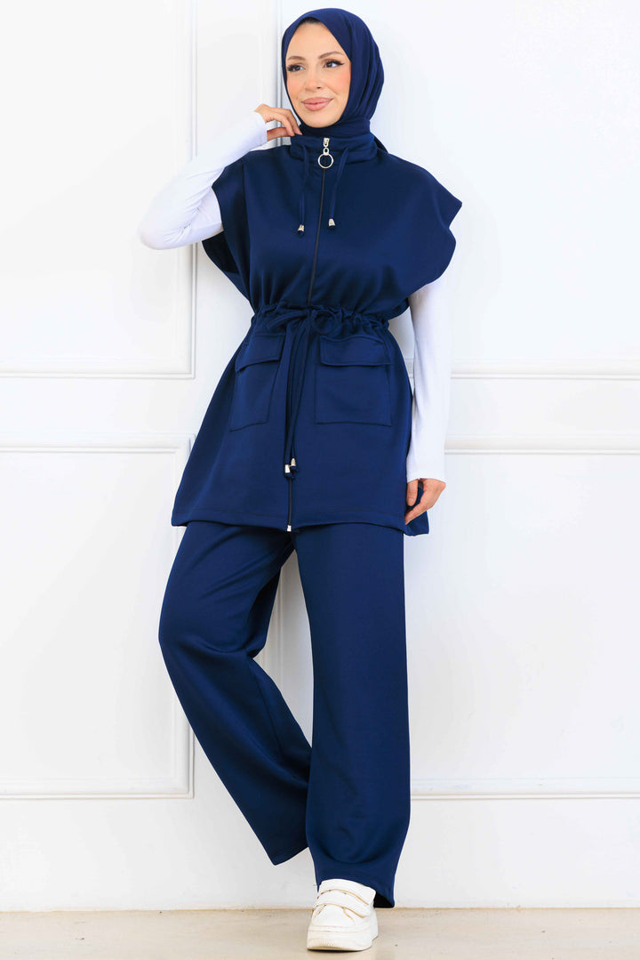 BNG Women N5375 Navy Belted Scuba Two-Piece Suit - Babruysk