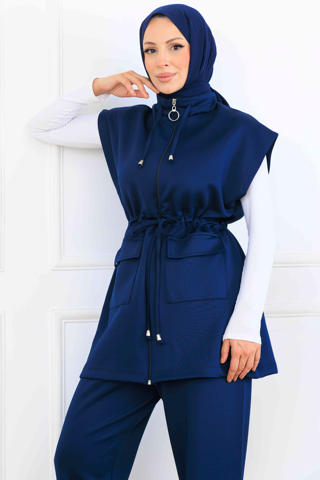 BNG Women N5375 Navy Belted Scuba Two-Piece Suit - Babruysk