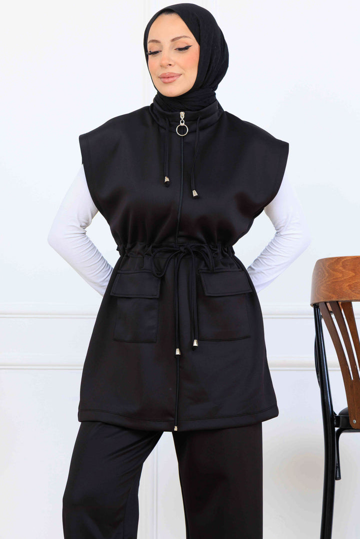 BNG Women Waist Tied Scuba Two Piece Set N5375 Black - Ragusa