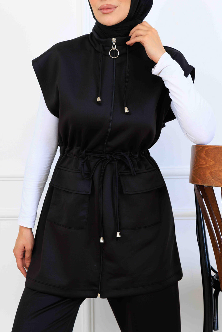 BNG Women Waist Tied Scuba Two Piece Set N5375 Black - Ragusa