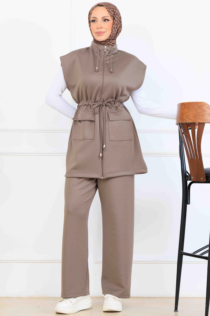 BNG Women Belted Scuba Two Piece Set N5375 Mink - Finchley