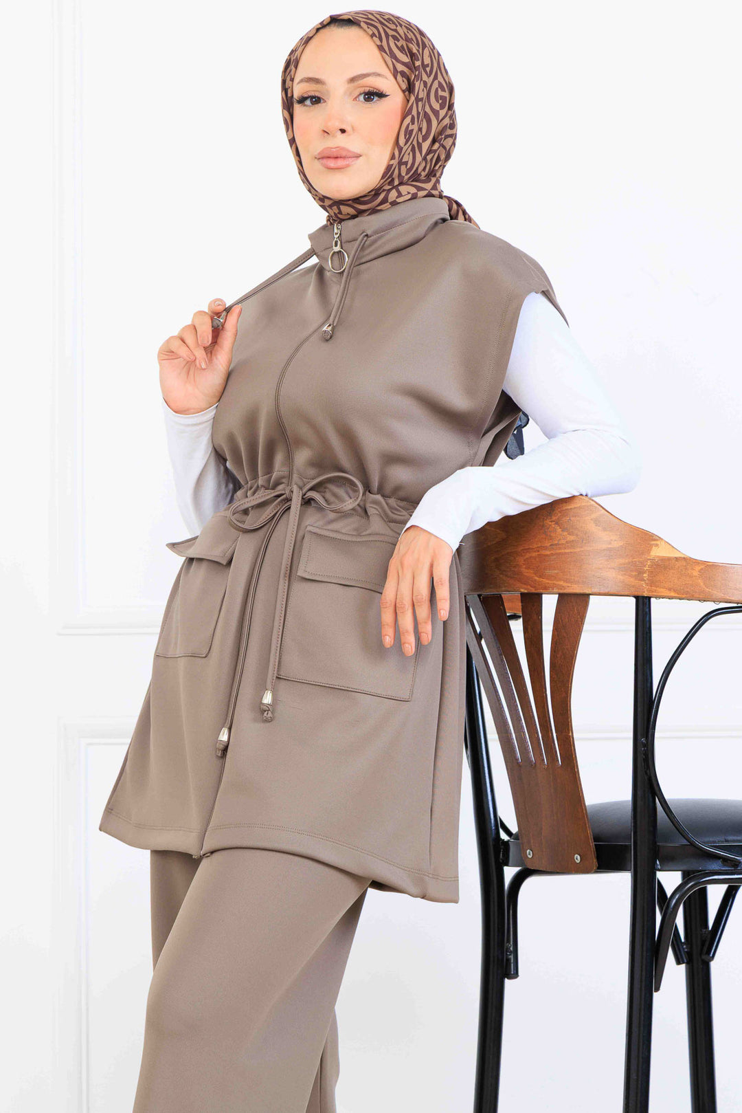 BNG Women Belted Scuba Two Piece Set N5375 Mink - Finchley