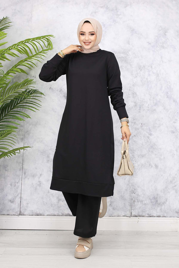 BNG Women Long Tunic Twin Set 13006 Black - Bucha
