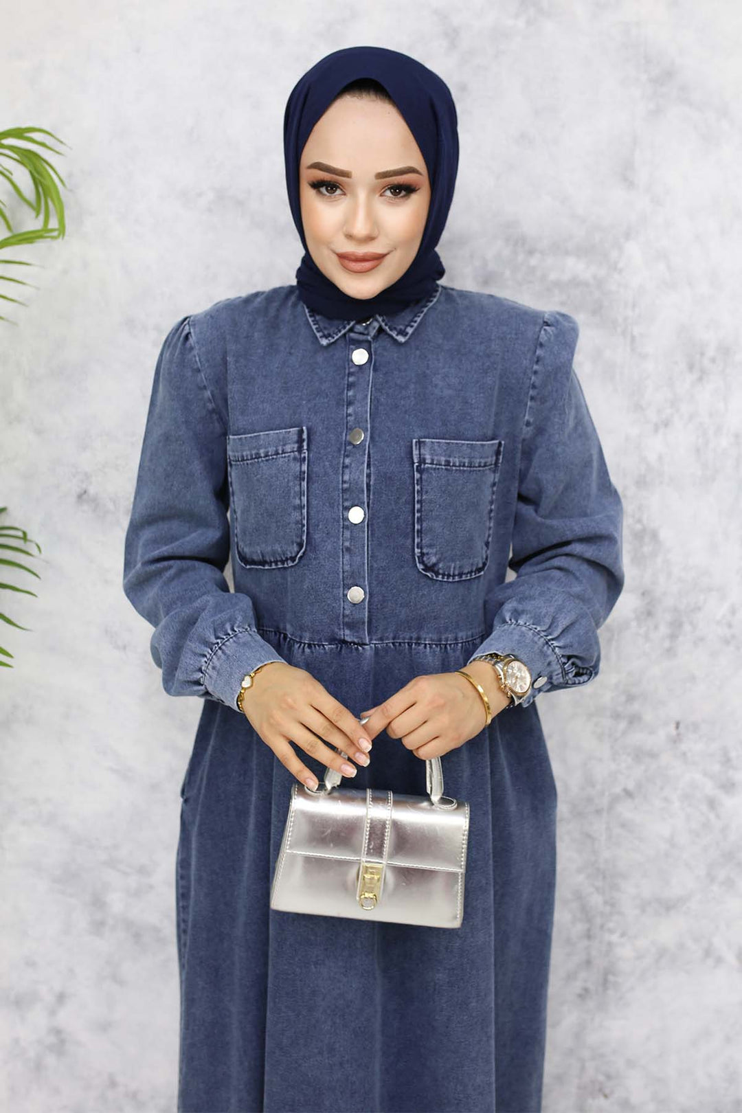 BNG Women Front Pocket Detailed Half Buttoned Denim Dress - Navy 845 - Bremen