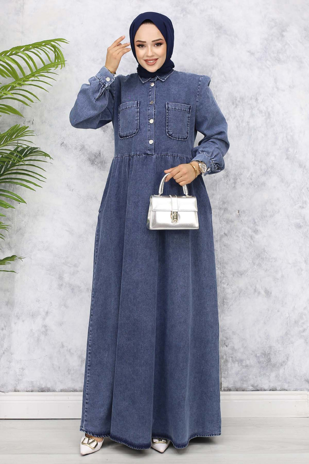 BNG Women Front Pocket Detailed Half Buttoned Denim Dress Navy 845 - Axochiapan
