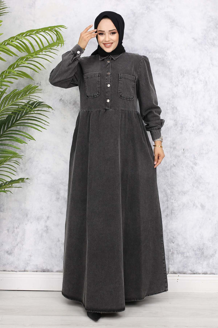 BNG Women Front Pocket Detailed Half Buttoned Denim Dress - Black 845 - New Westminster