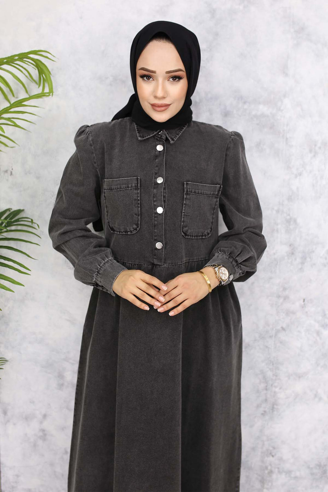 BNG Women Front Pocket Detailed Half Buttoned Denim Dress - Black 845 - New Westminster