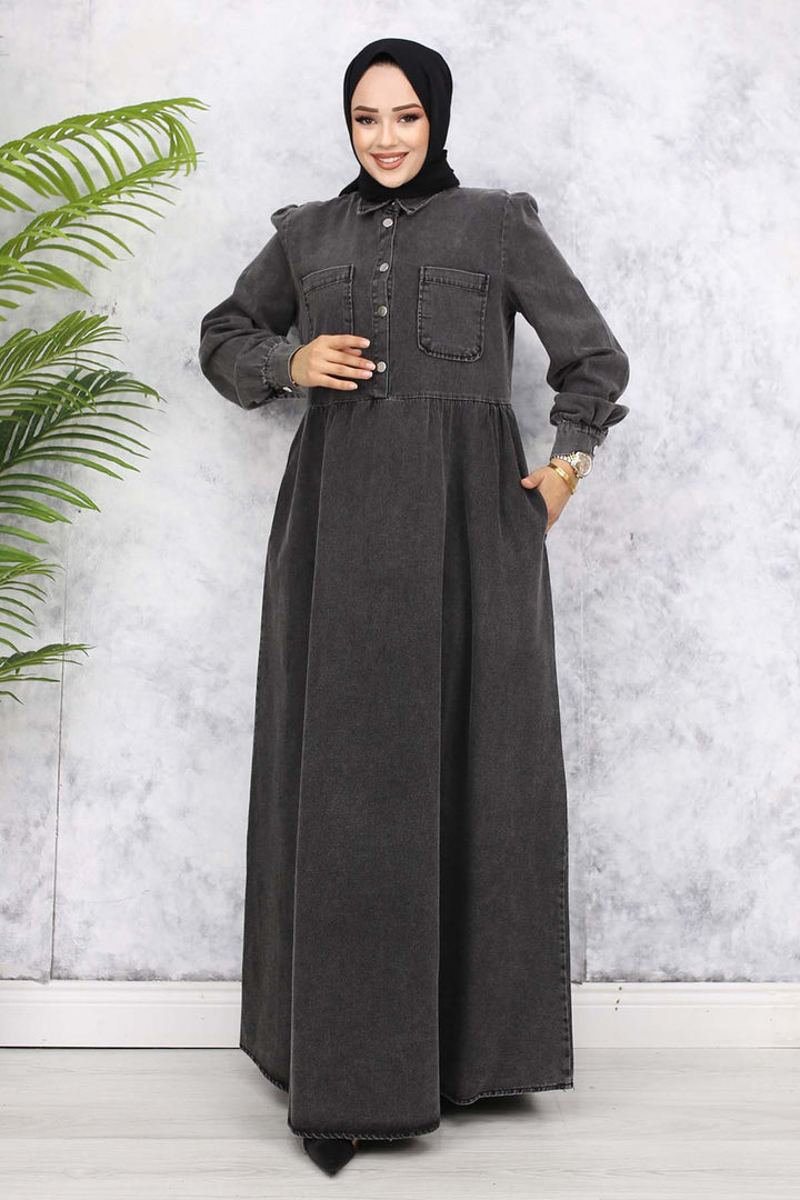 BNG Women Front Pocket Detailed Half Buttoned Denim Dress - Black 845 - New Westminster
