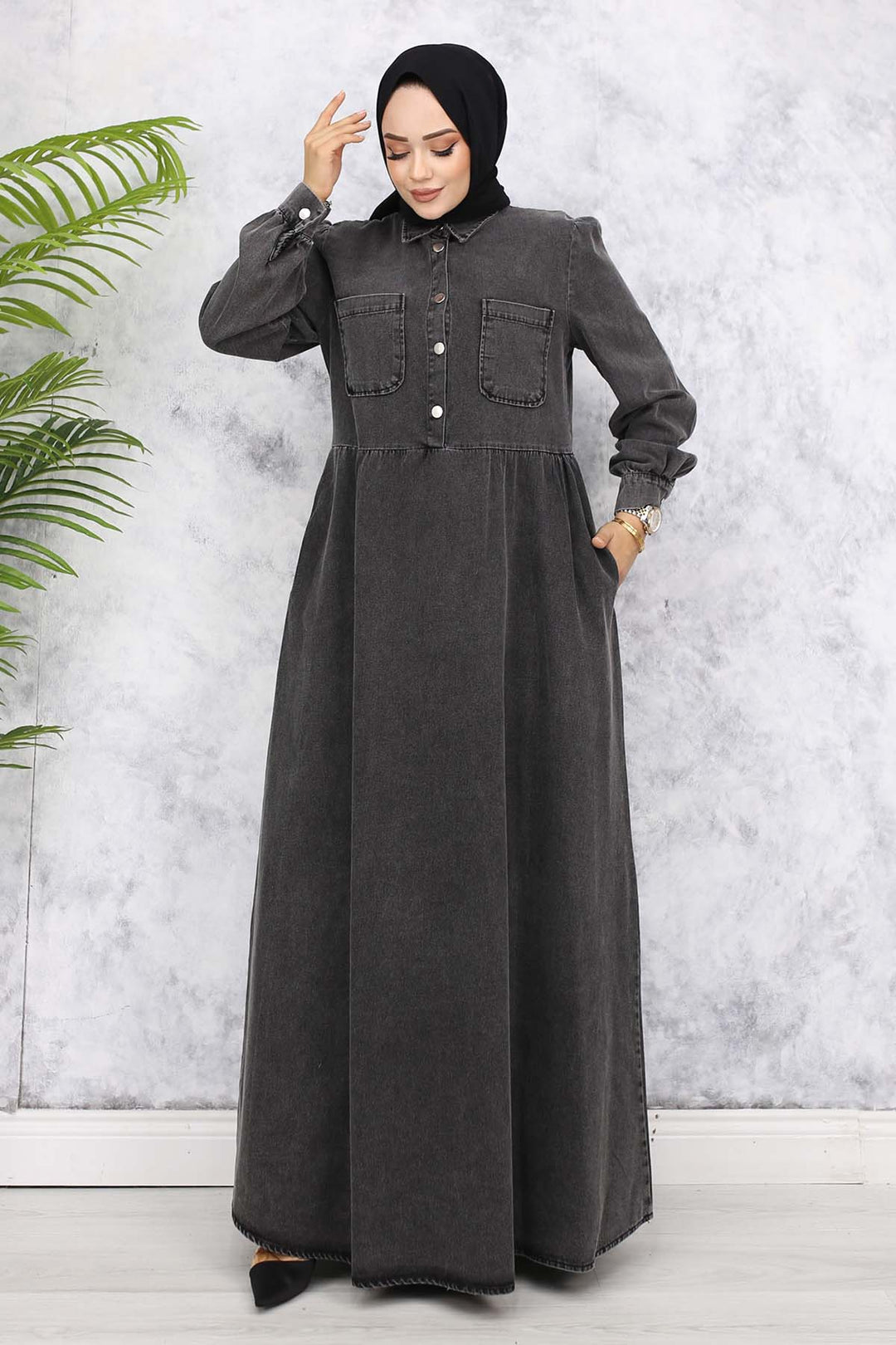 BNG Women Front Pocket Detailed Half Buttoned Denim Dress - Black 845 - New Westminster