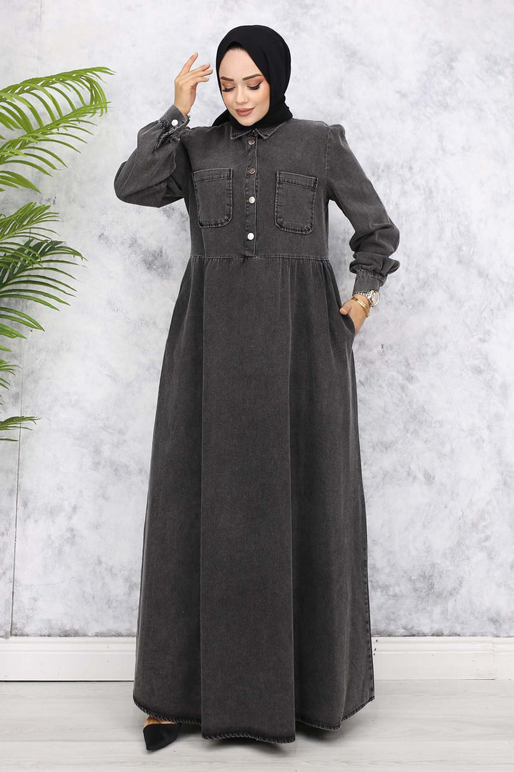 BNG Women Front Pocket Detailed Half Buttoned Denim Dress - Black 845 - New Westminster