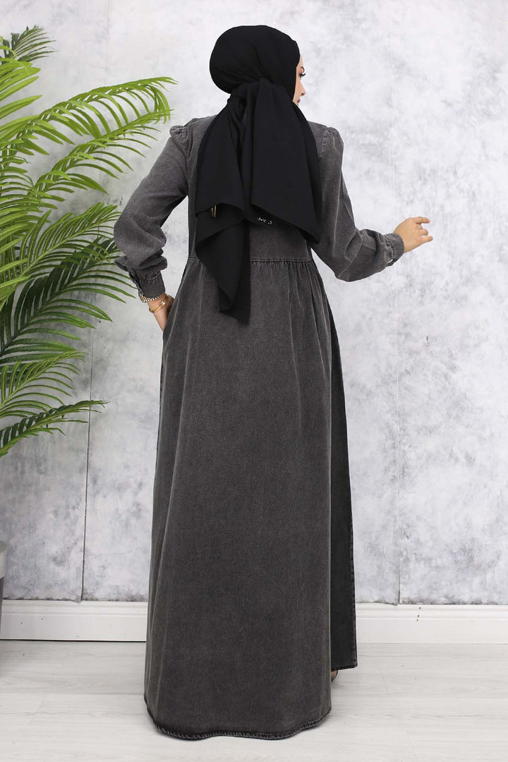 BNG Women Önü Cep Detaylı Yarım Düğmeli Kot Elbise Siyah 845 - Walnut Creek