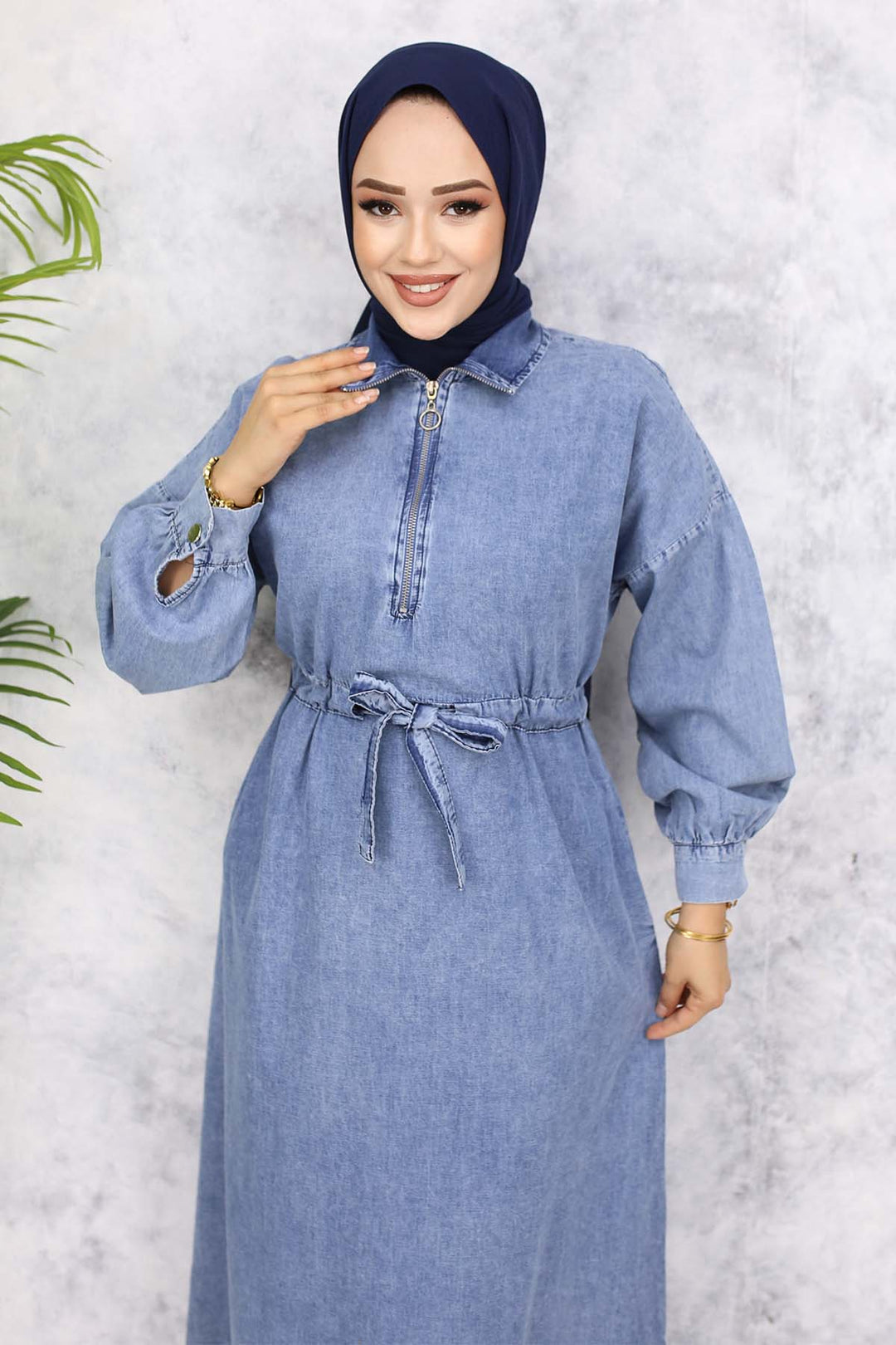 BNG Women Half Zippered Pocketed Denim Dress - Blue 825 - Johnson City