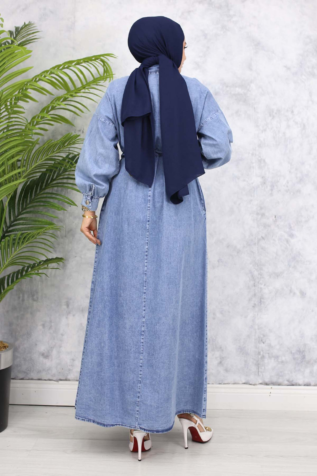 BNG Women Half Zippered Pocketed Denim Dress - Blue 825 - Johnson City