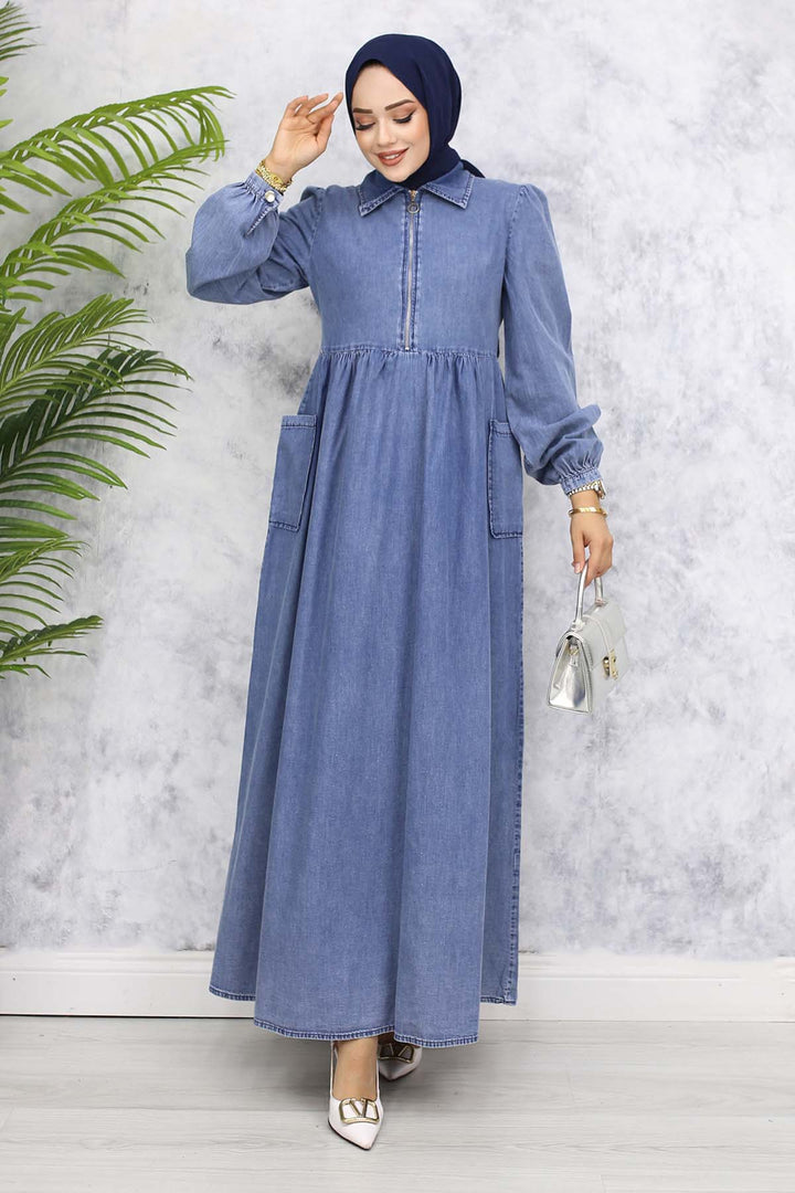 BNG Women Half-Zip Pocketed Denim Dress - Blue 820 - Freiberg