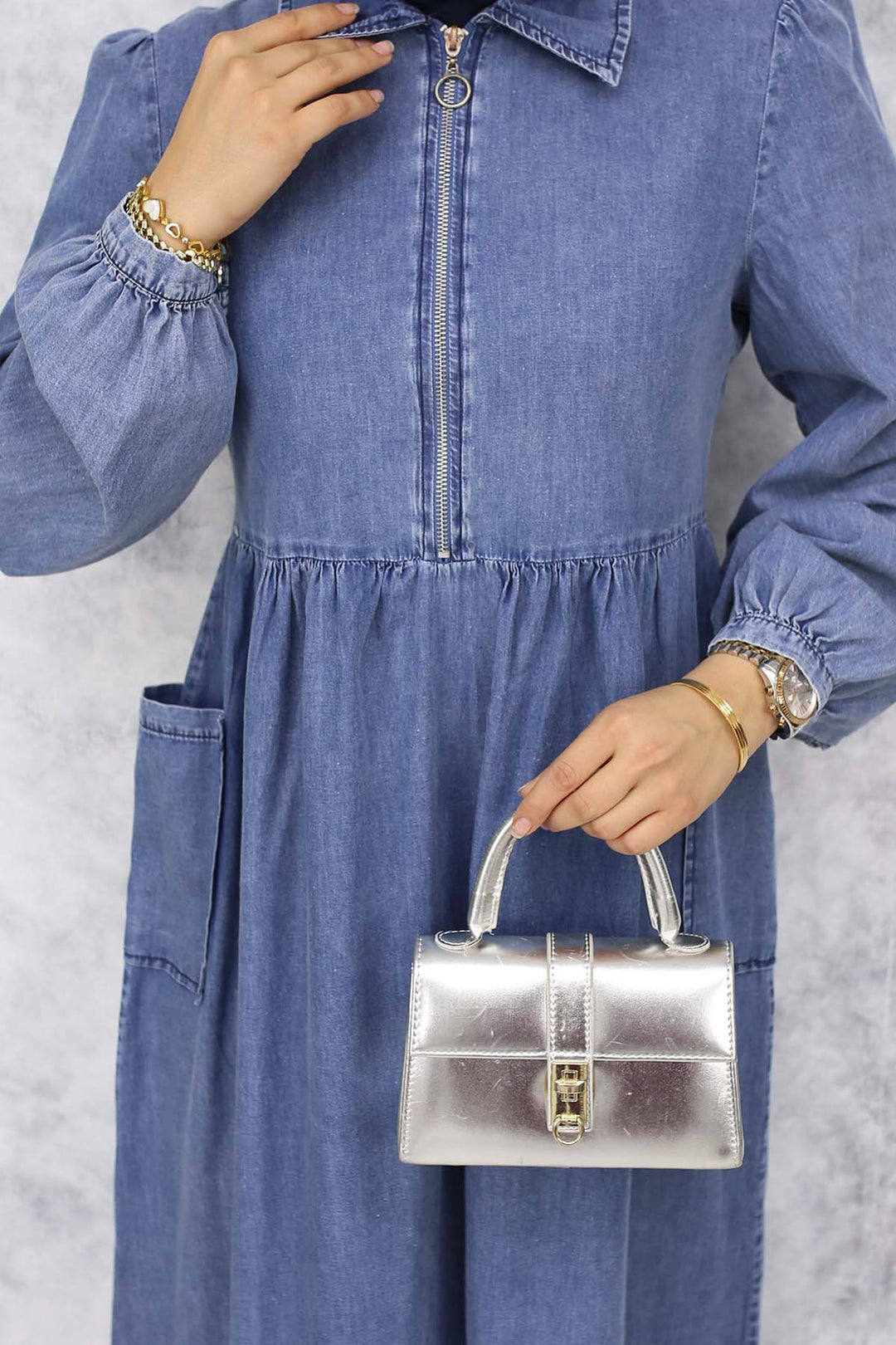 BNG Women Half-Zip Pocketed Denim Dress - Blue 820 - Freiberg