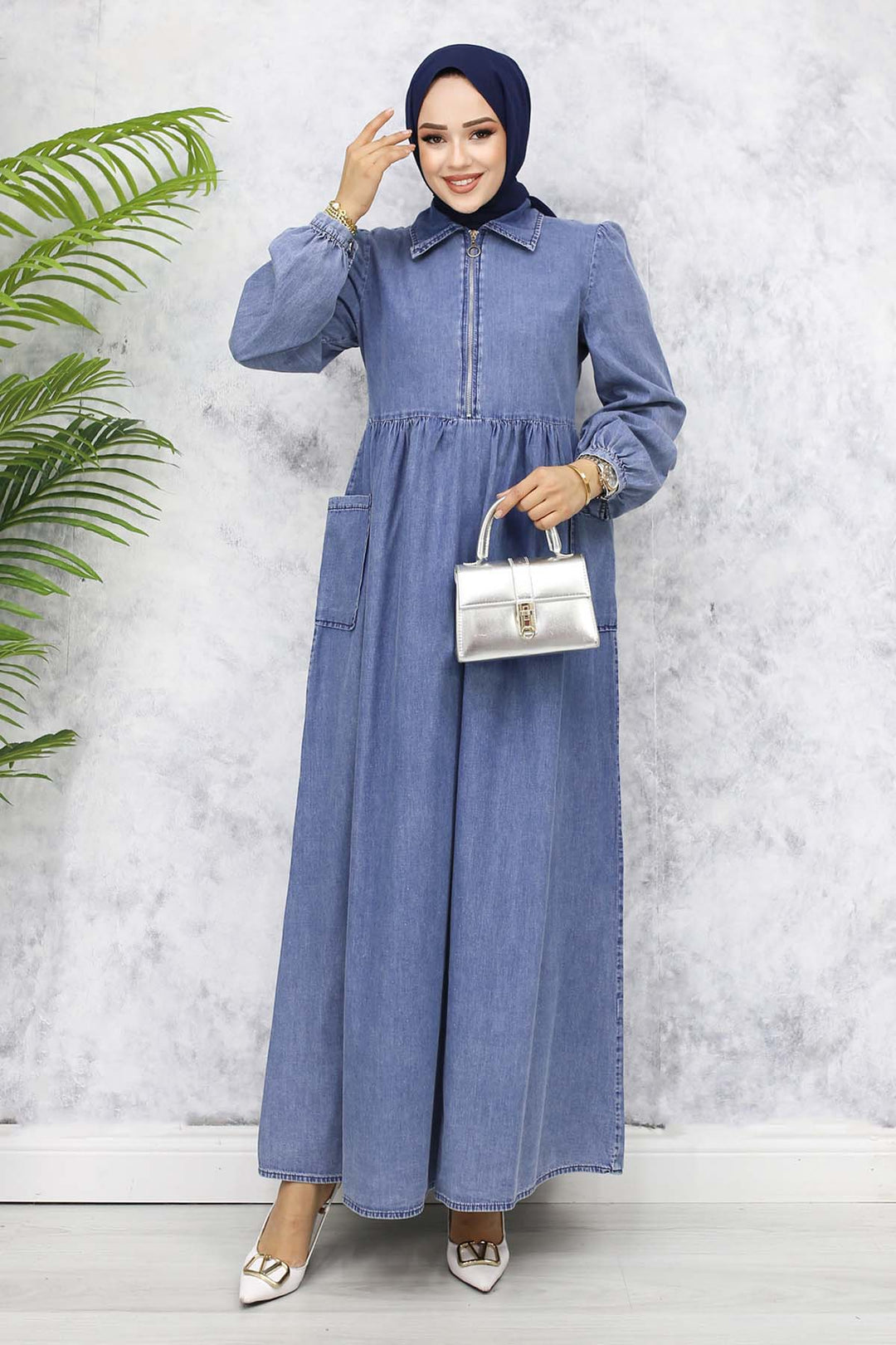 BNG Women Half-Zip Pocketed Denim Dress - Blue 820 - Freiberg