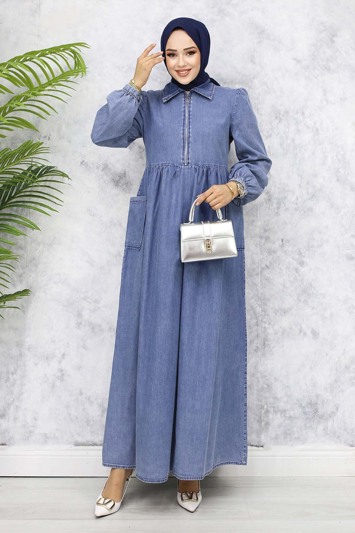 BNG Women Half-Zip Pocketed Denim Dress - Blue 820 - Freiberg