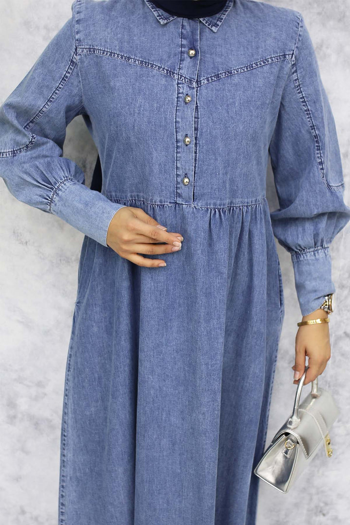 BNG Women Metal Button Denim Dress - Blue 823 - Düsseldorf