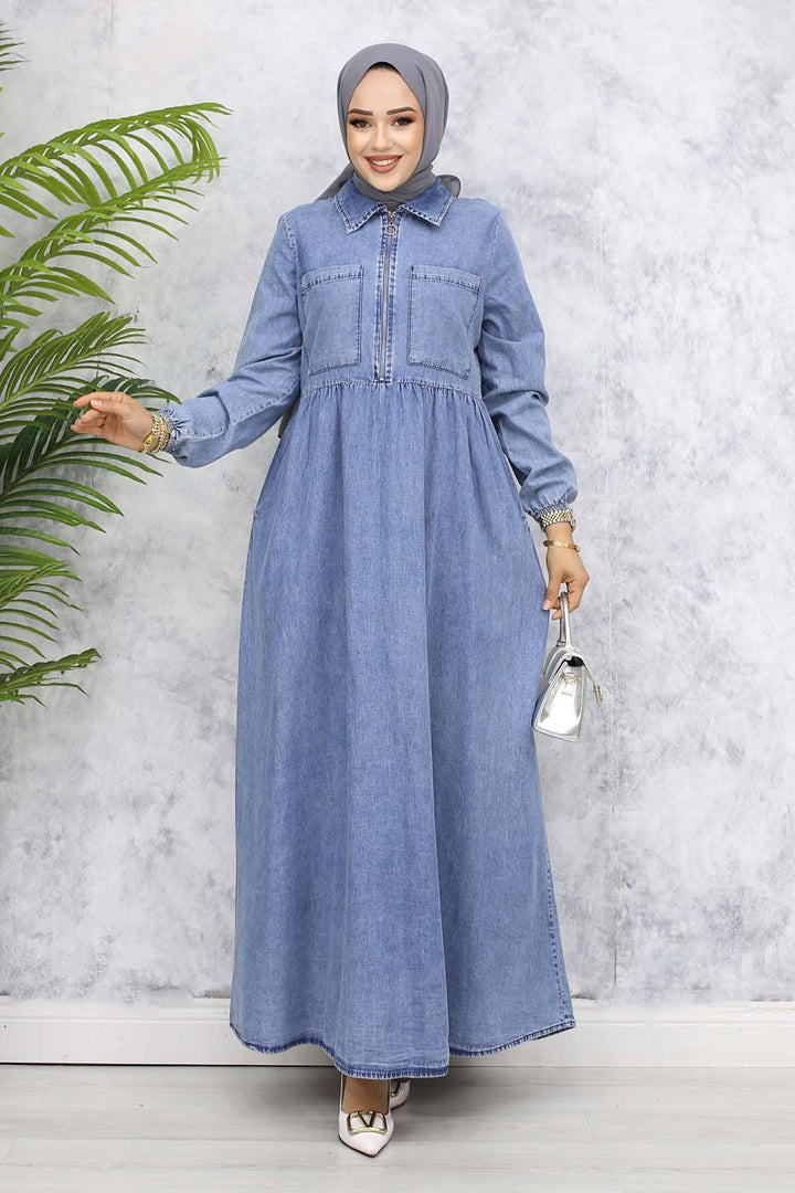 BNG Women Half-Zip Front Pocket Detailed Denim Dress Blue 766 - Reynoldsburg