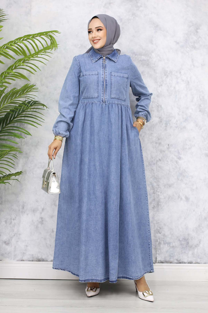 BNG Women Half-Zip Front Pocket Detailed Denim Dress Blue 766 - Reynoldsburg