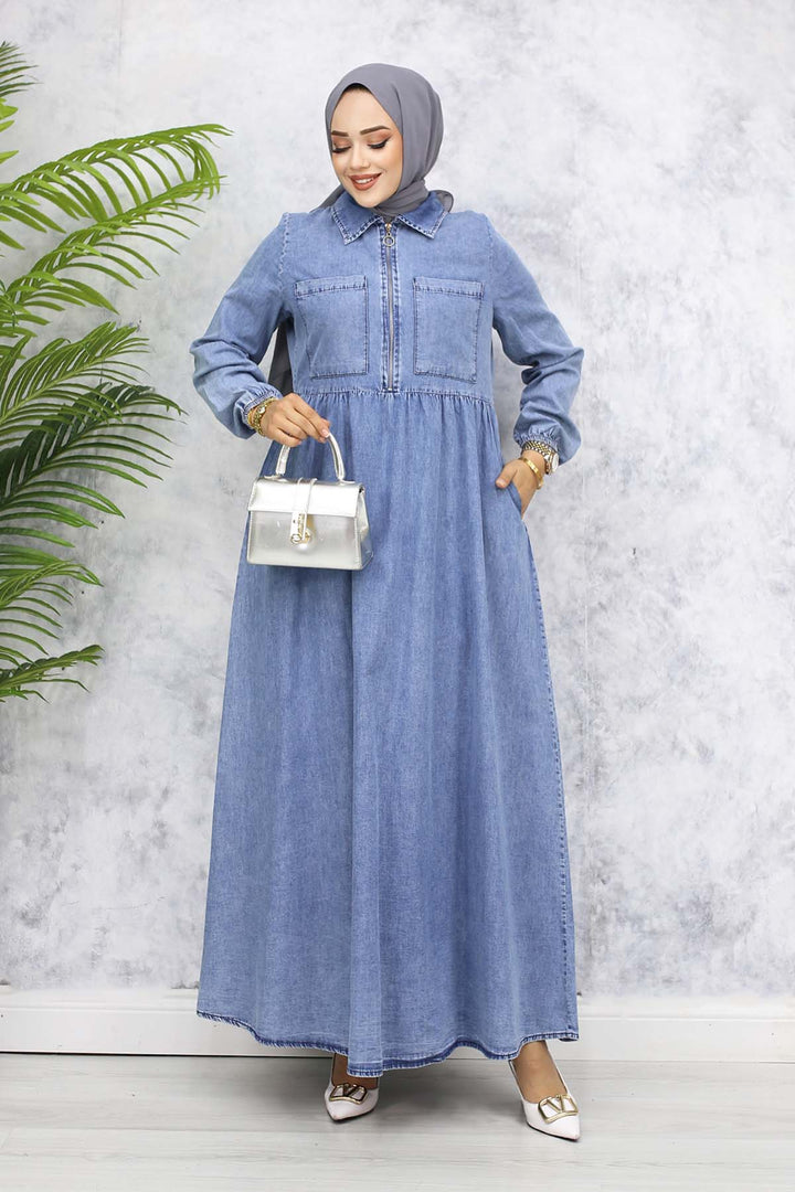 BNG Women Half-Zip Front Pocket Detailed Denim Dress Blue 766 - Reynoldsburg
