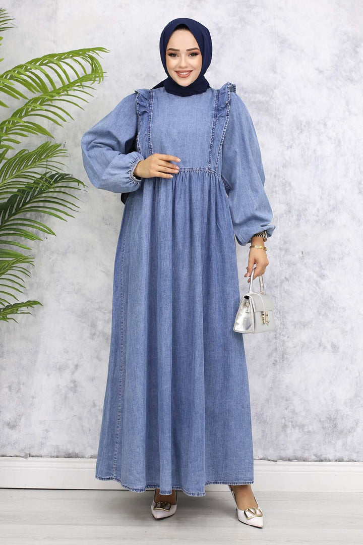 BNG Women Ruffle Detail Denim Dress - Blue 837 - Varese