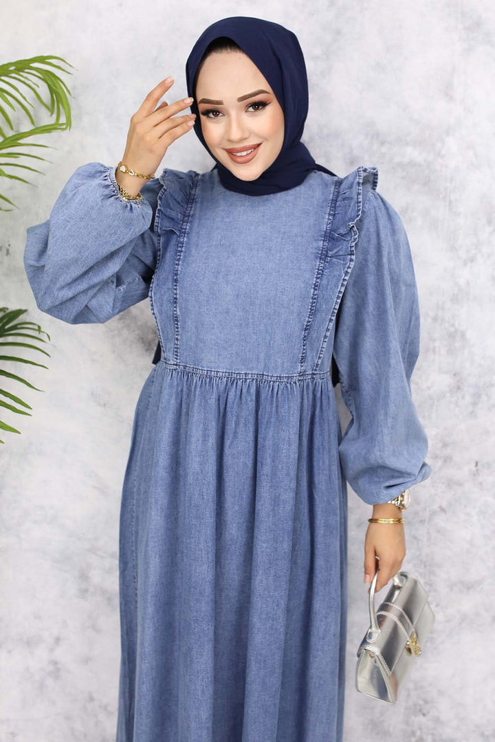 BNG Women Ruffle Detail Denim Dress - Blue 837 - Varese