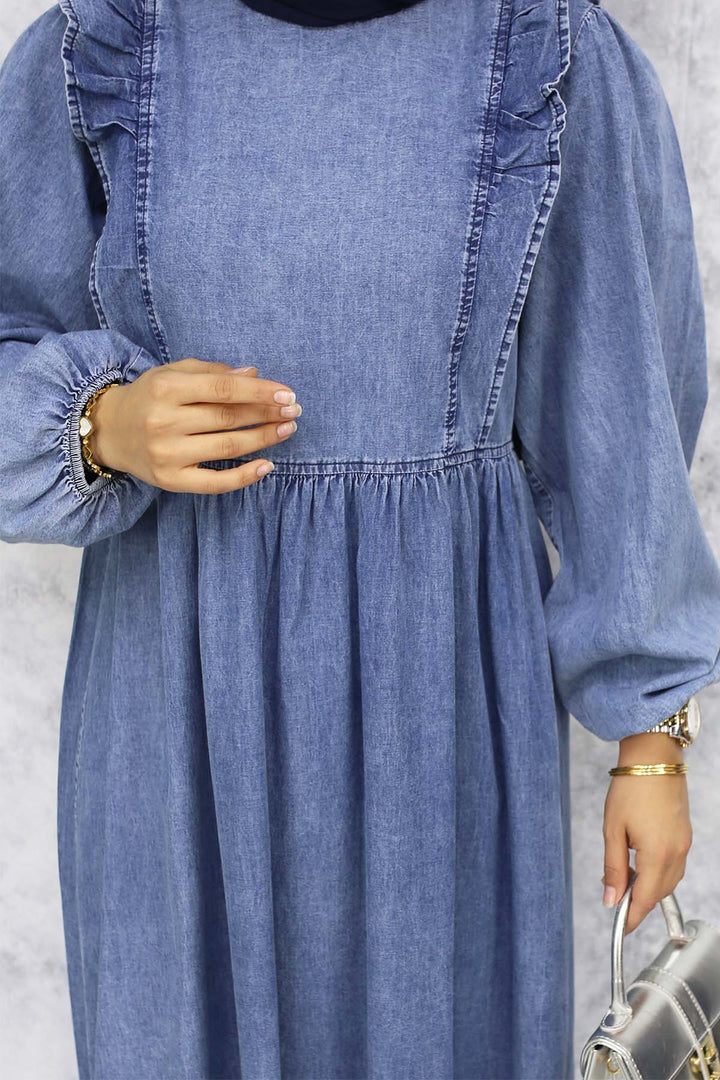 BNG Women Ruffle Detail Denim Dress - Blue 837 - Varese