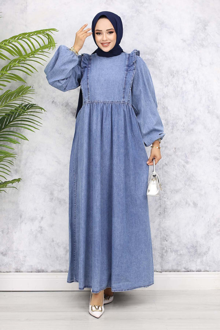 BNG Women Ruffle Detail Denim Dress - Blue 837 - Varese