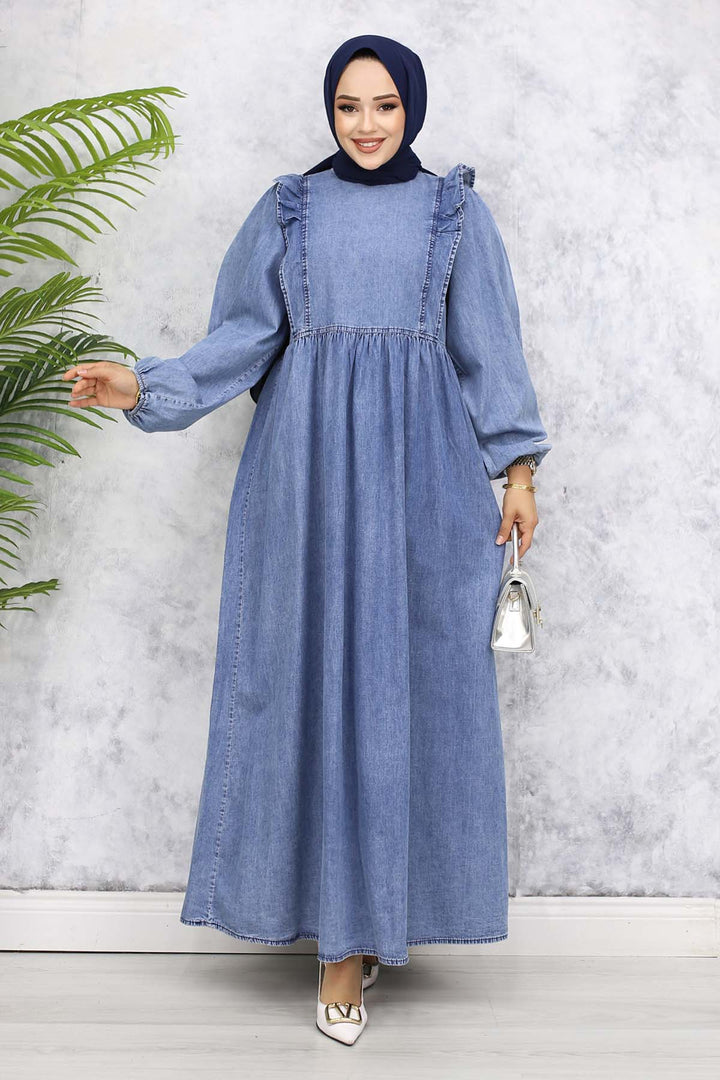 BNG Women Ruffle Detail Denim Dress - Blue 837 - Varese