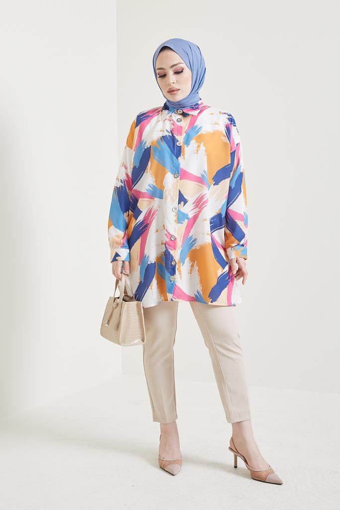 BNG Women Patterned Hijab Shirt Mustard - Clermont