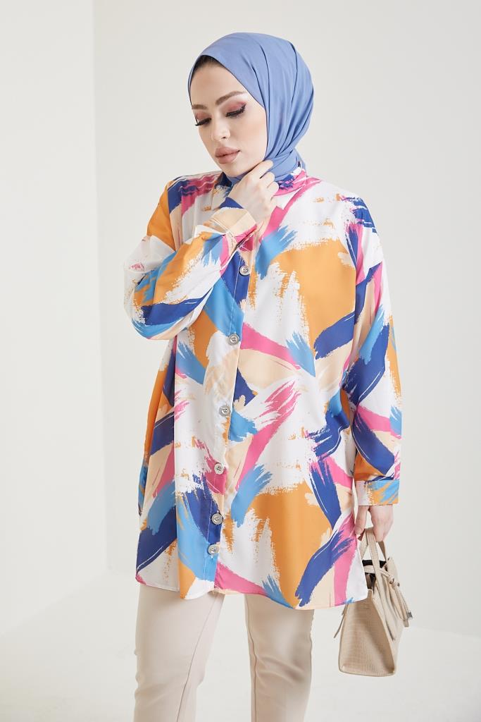 BNG Women Patterned Hijab Shirt Mustard - Clermont