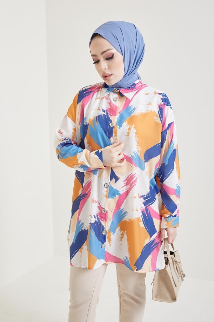 BNG Women Patterned Hijab Shirt Mustard - Clermont
