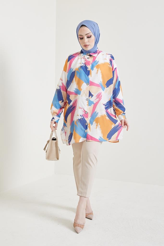 BNG Women Patterned Hijab Shirt Mustard - Clermont