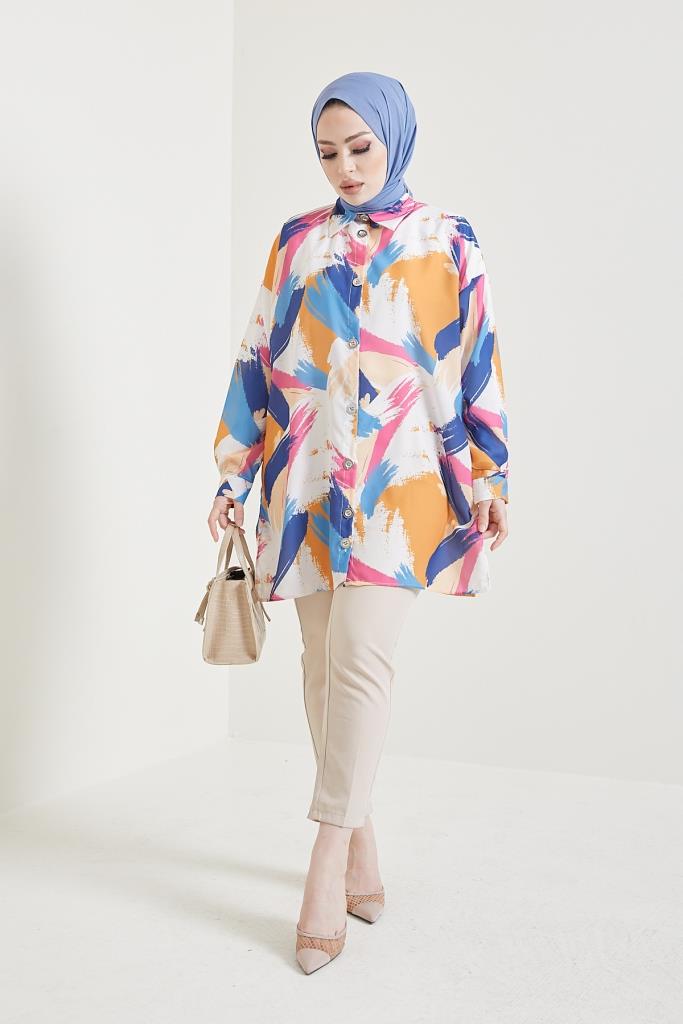 BNG Women Patterned Hijab Shirt Mustard - Clermont